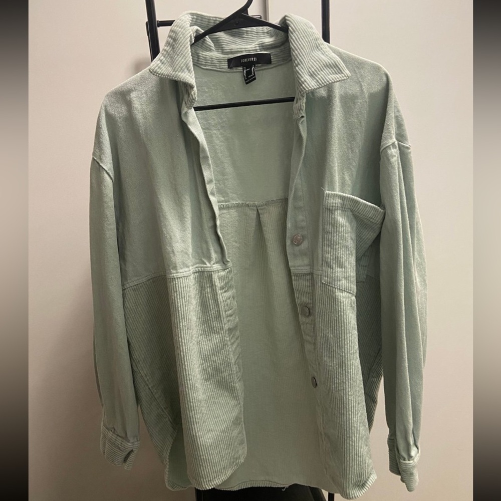 Women Green corduroy Jacket/ buttons up